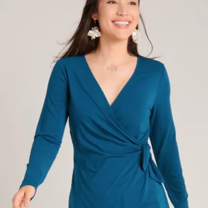 Betabrand Women's Karen Wrap Top | Blue Opal | Size Medium