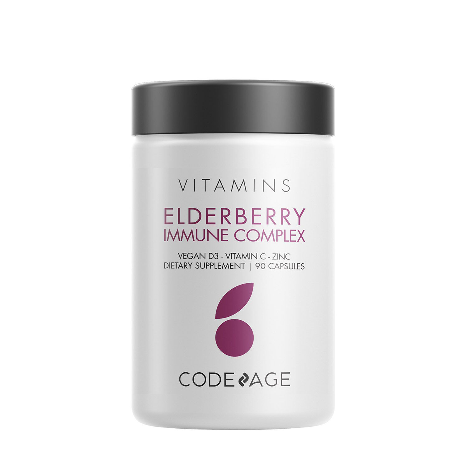 Codeage Elderberry Immune Complex - Daily Vitamin C, Vegan D3 & Zinc Supplement - 90 Capsules